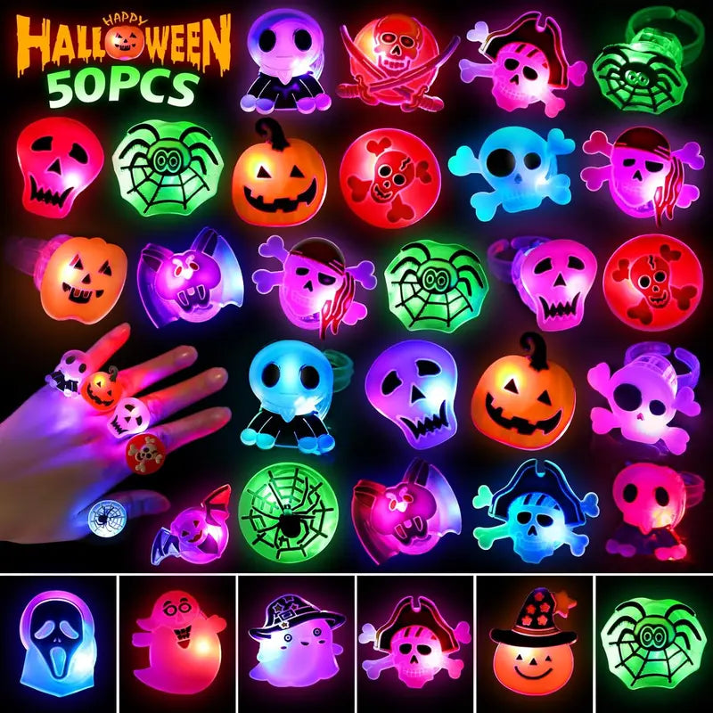 š„ Halloween 50Pcs LED glowing ring(Featuring 18 creepy-cute shapes)