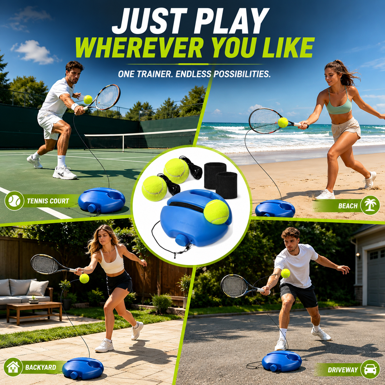 🎾 Solo Tennis Trainer Rebound Set – Practice Anytime, No Partner Needed,2 Balls