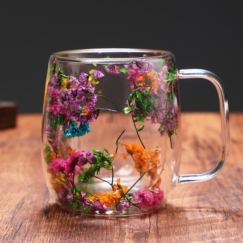 🎄🌸Transparent Double Glass Flower Tea Cup