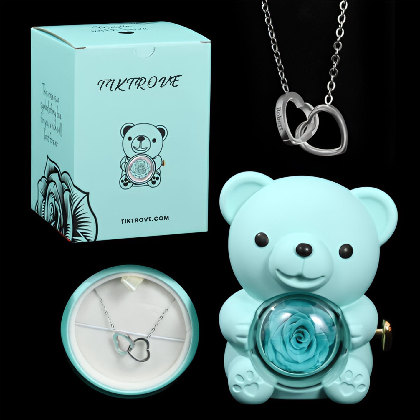 Eternal Rose Bear W/ Engraved Necklace