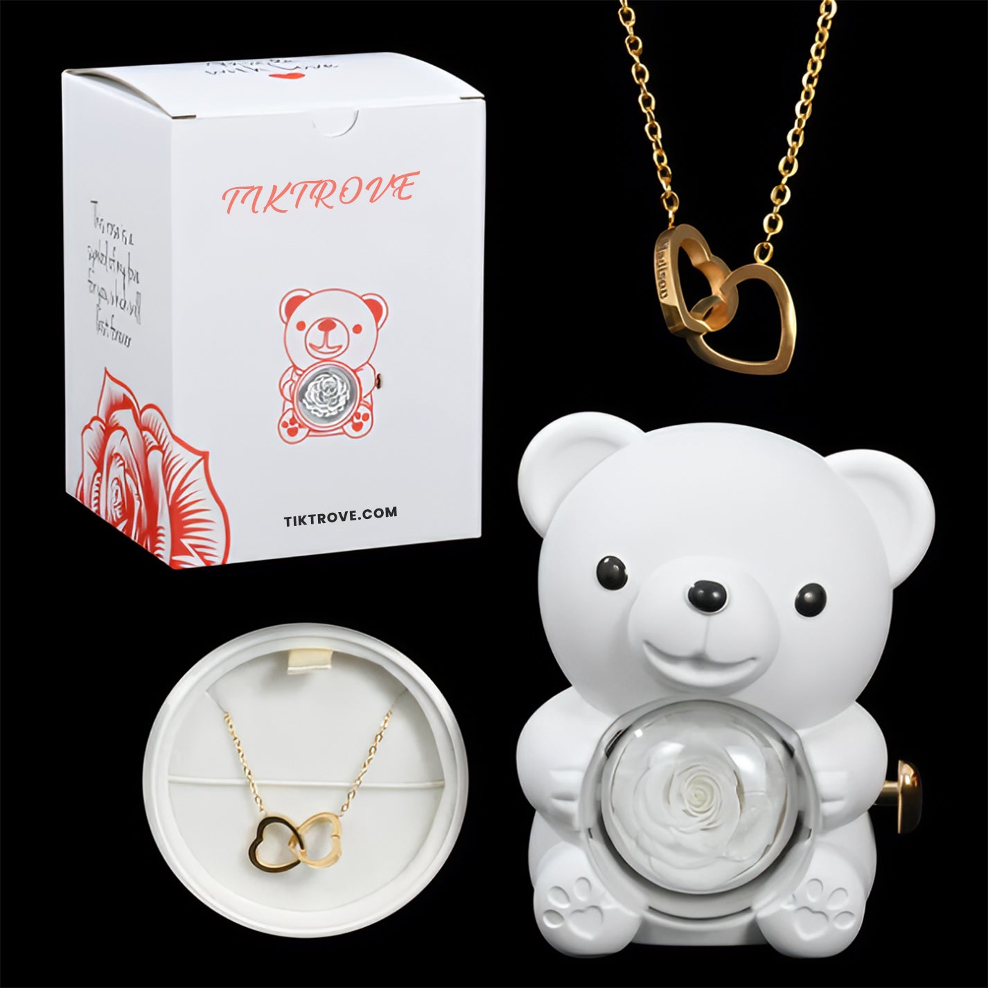 Eternal Rose Bear W/ Engraved Necklace