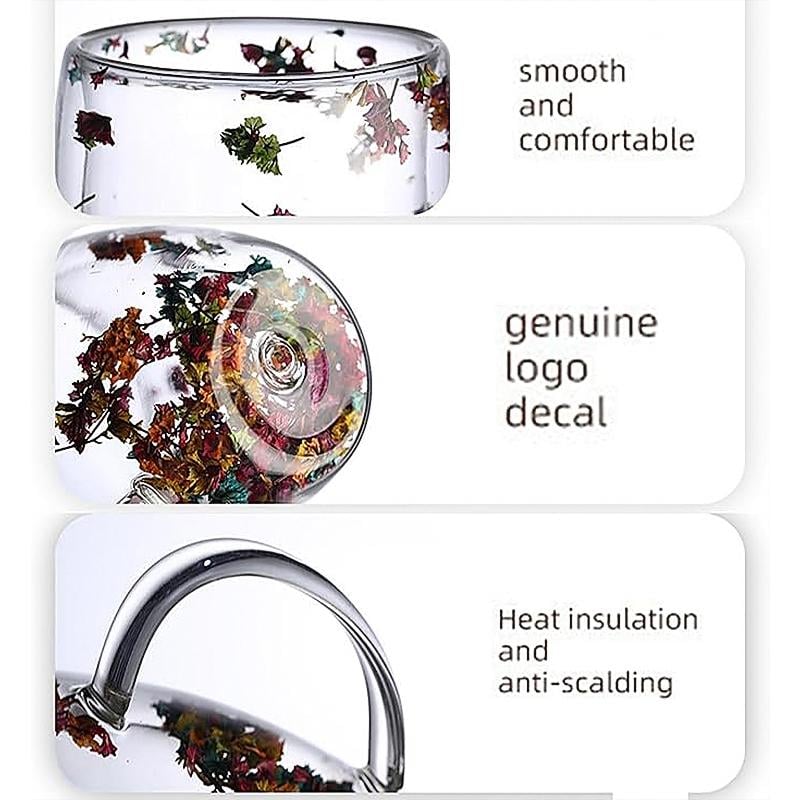 🎄🌸Transparent Double Glass Flower Tea Cup