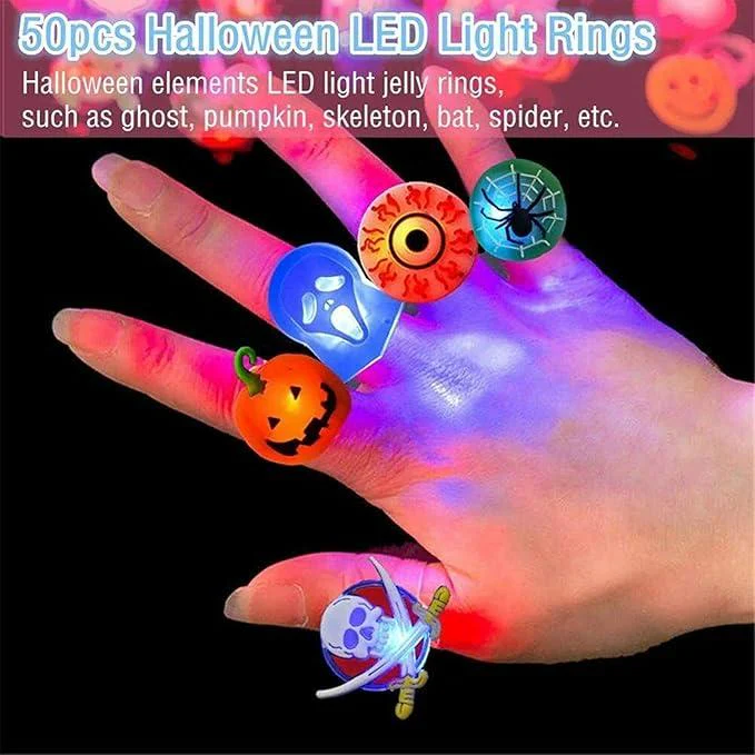 š„ Halloween 50Pcs LED glowing ring(Featuring 18 creepy-cute shapes)