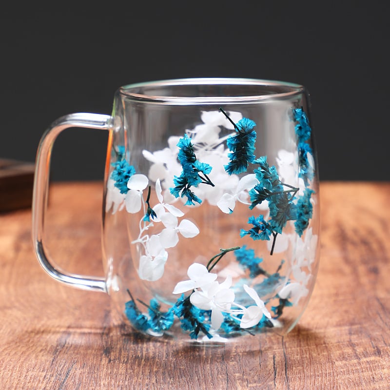 🎄🌸Transparent Double Glass Flower Tea Cup