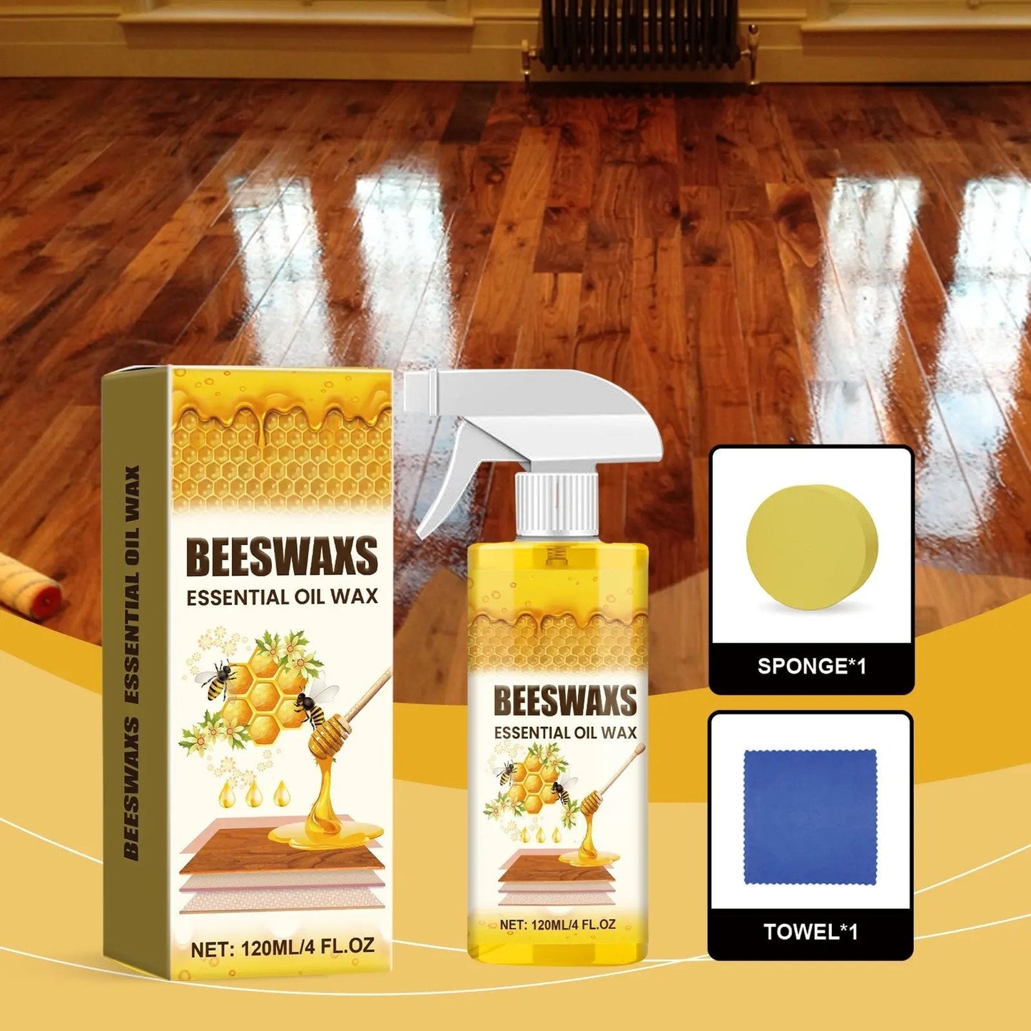 Beeswaxs Wood Polish Spray 120ml | Natural Shine & Protection for Furniture, Floors, Cabinets – Non-Greasy, Anti-Dust Finish