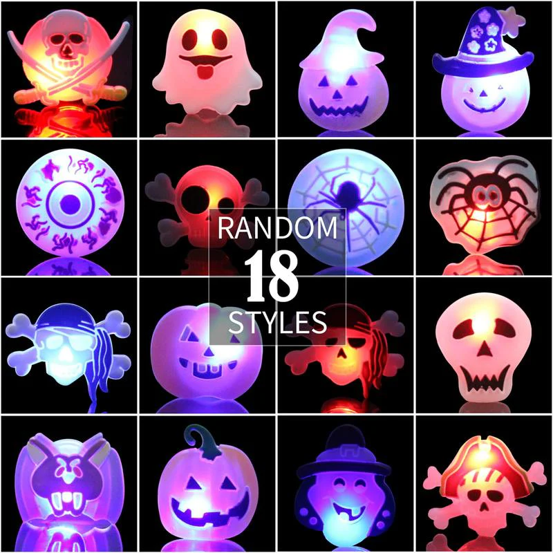 š„ Halloween 50Pcs LED glowing ring(Featuring 18 creepy-cute shapes)