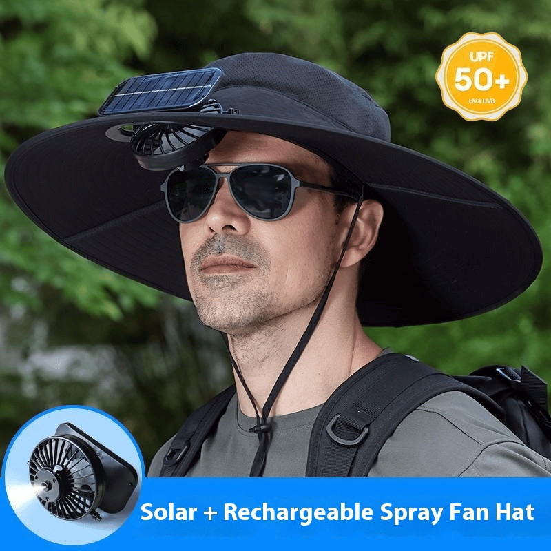 Wide Brim Solar Fan Outdoor Fishing Hat-Solar & USB Charging