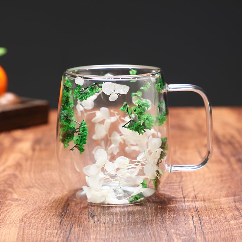 🎄🌸Transparent Double Glass Flower Tea Cup