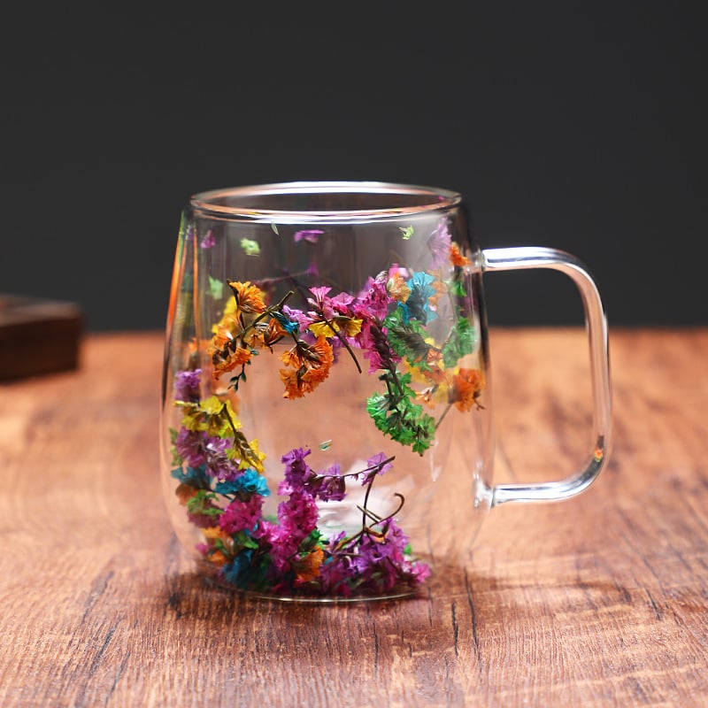 🎄🌸Transparent Double Glass Flower Tea Cup