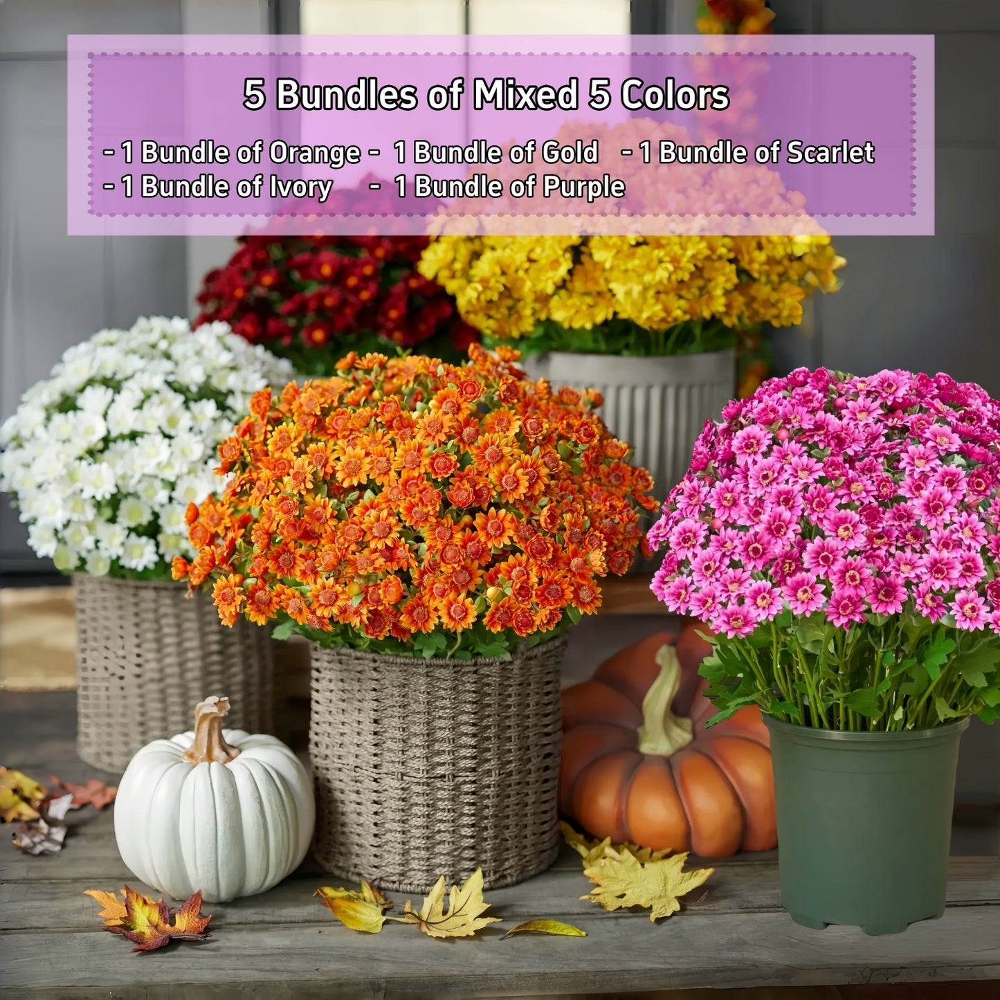 Artificial Outdoor Sunset Mums Flowers - UV resistant, Waterproof, Windproof