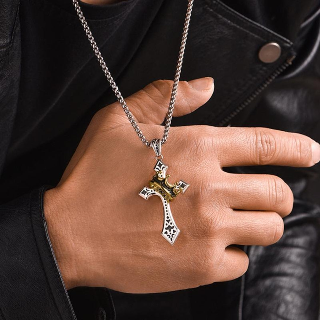 Vintage crown cross necklace