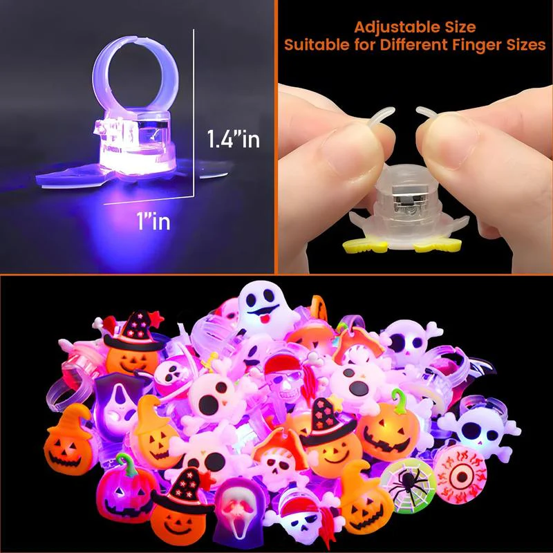š„ Halloween 50Pcs LED glowing ring(Featuring 18 creepy-cute shapes)