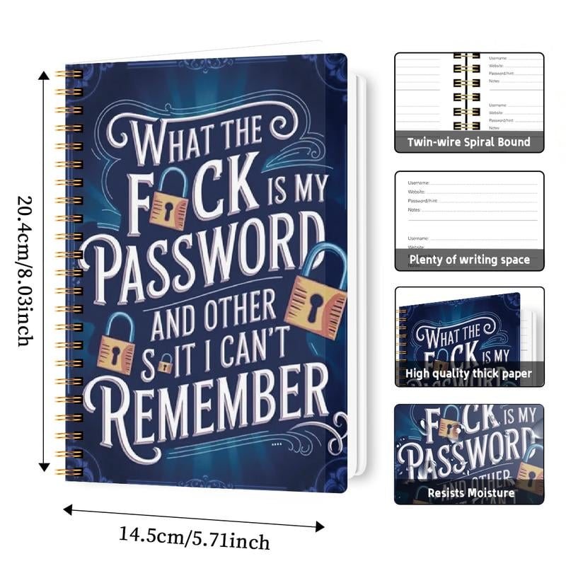 🔥 📅Funny Password Notebook - Spiral Bound with Lock Icons & Funny Security Phrases✍️