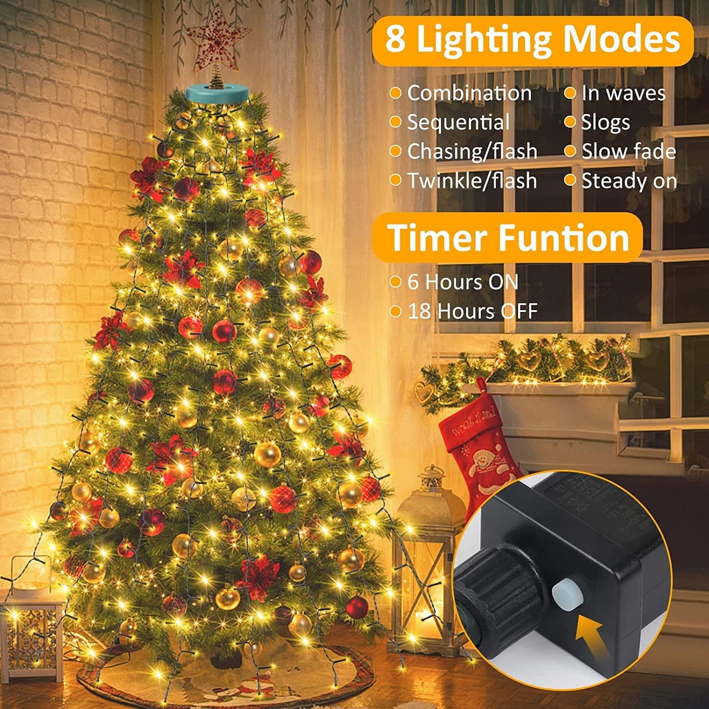 🔥Christmas Tree Waterfall Lights with Ring