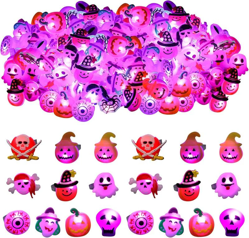 š„ Halloween 50Pcs LED glowing ring(Featuring 18 creepy-cute shapes)