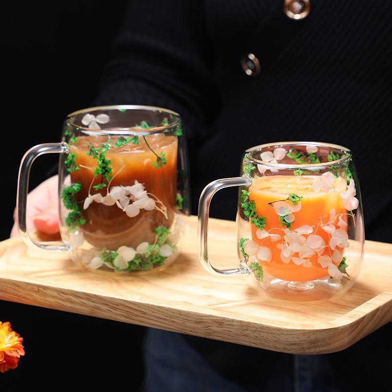 🎄🌸Transparent Double Glass Flower Tea Cup