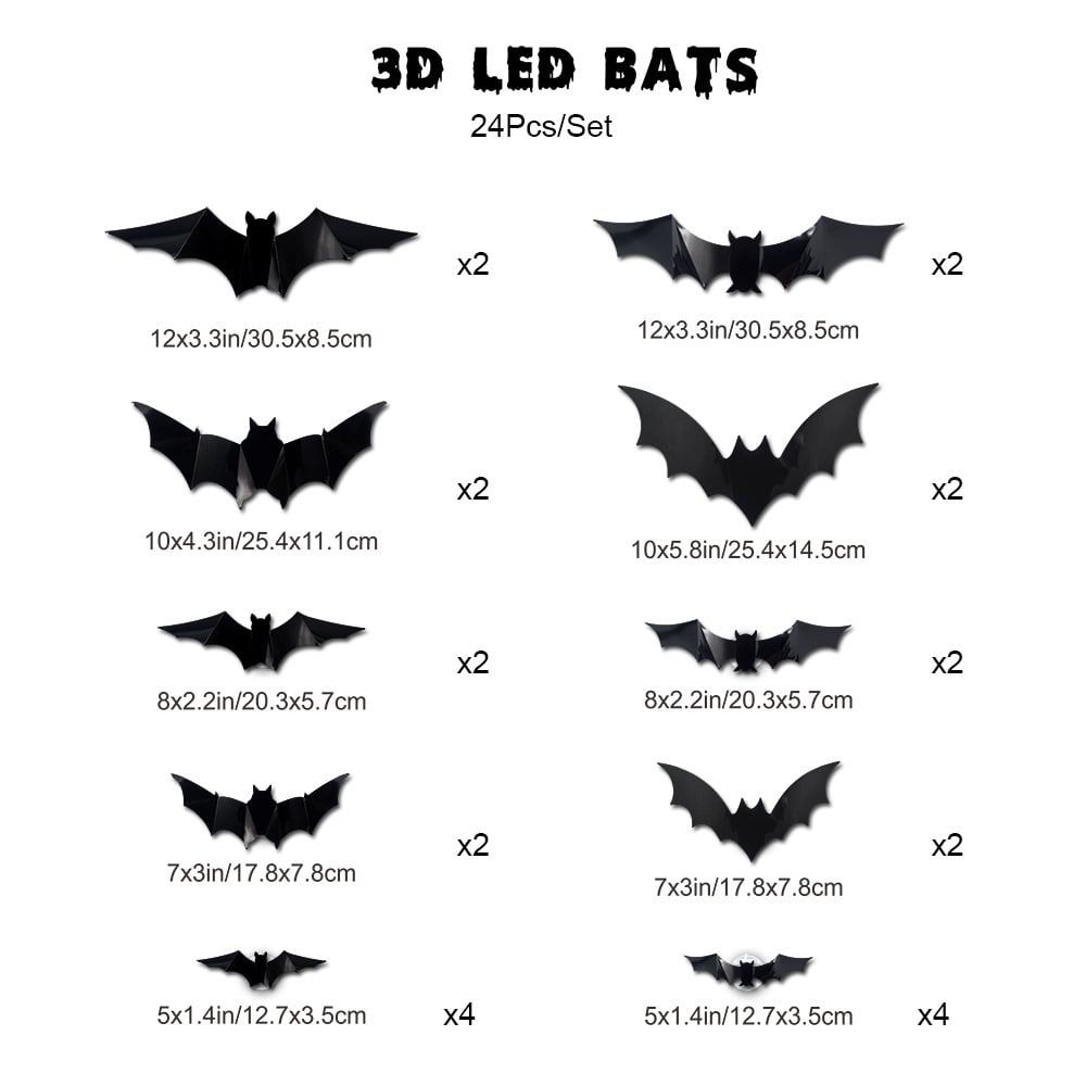 🎁3D Bat Design LED Decoration(1 Set 12 Pcs)