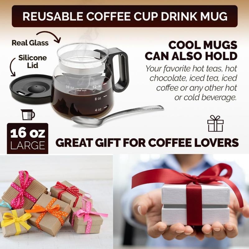 💖☕ 16 Oz Glass Coffee Mug – Coffee Pot Style