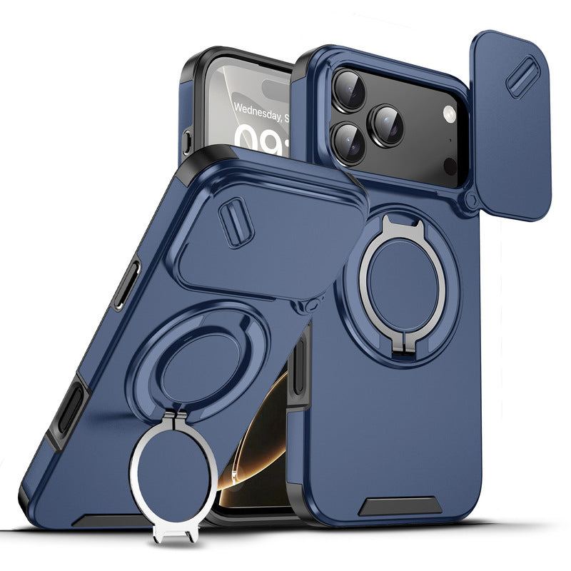 Military-Grade Shockproof Magnetic Case with Camera Slide & 360° Kickstand Ring