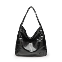 Glossy black leather