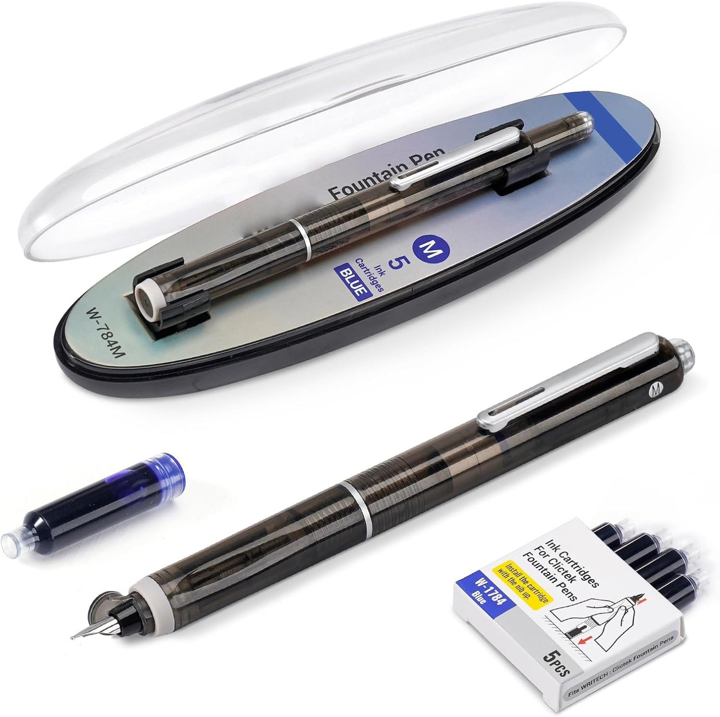 Fountain Pen Retractable:0.38mm Blue&Black