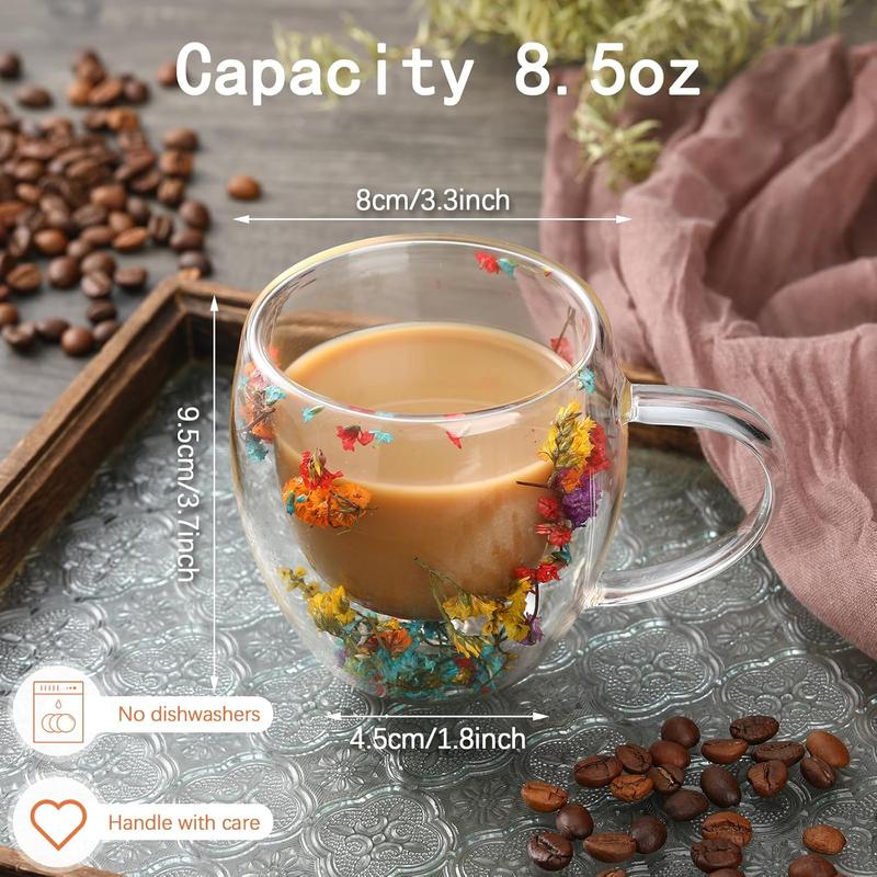 🎄🌸Transparent Double Glass Flower Tea Cup