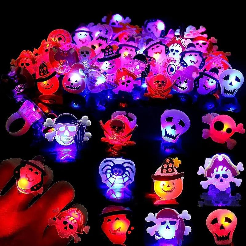 š„ Halloween 50Pcs LED glowing ring(Featuring 18 creepy-cute shapes)