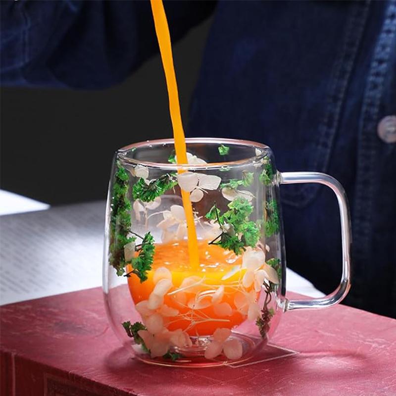 🎄🌸Transparent Double Glass Flower Tea Cup