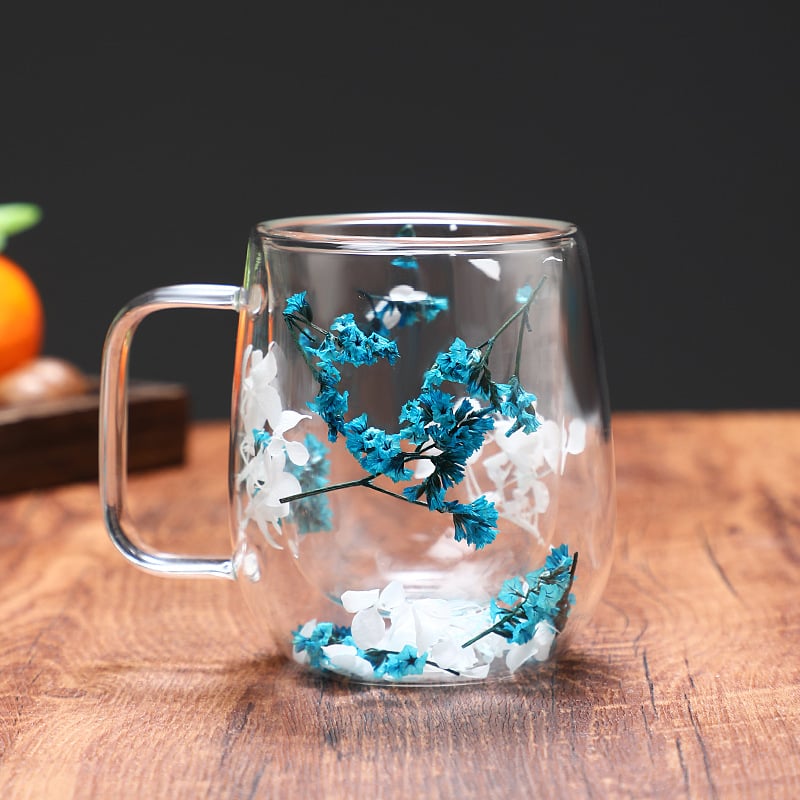 🎄🌸Transparent Double Glass Flower Tea Cup