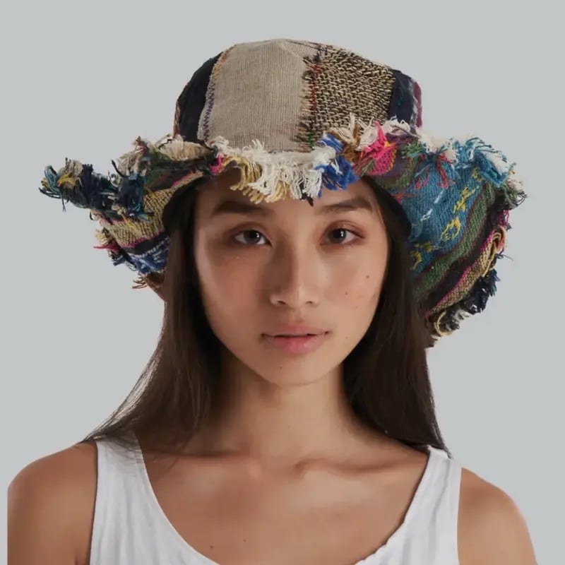 🎩Patchwork Multicolored Mushroom Hemp Hat with Hidden Pocket Fedorahats