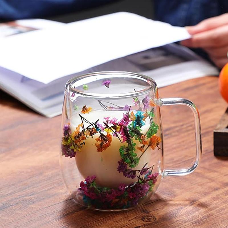 🎄🌸Transparent Double Glass Flower Tea Cup