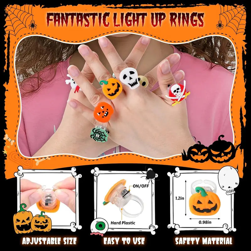 š„ Halloween 50Pcs LED glowing ring(Featuring 18 creepy-cute shapes)