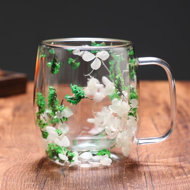🎄🌸Transparent Double Glass Flower Tea Cup