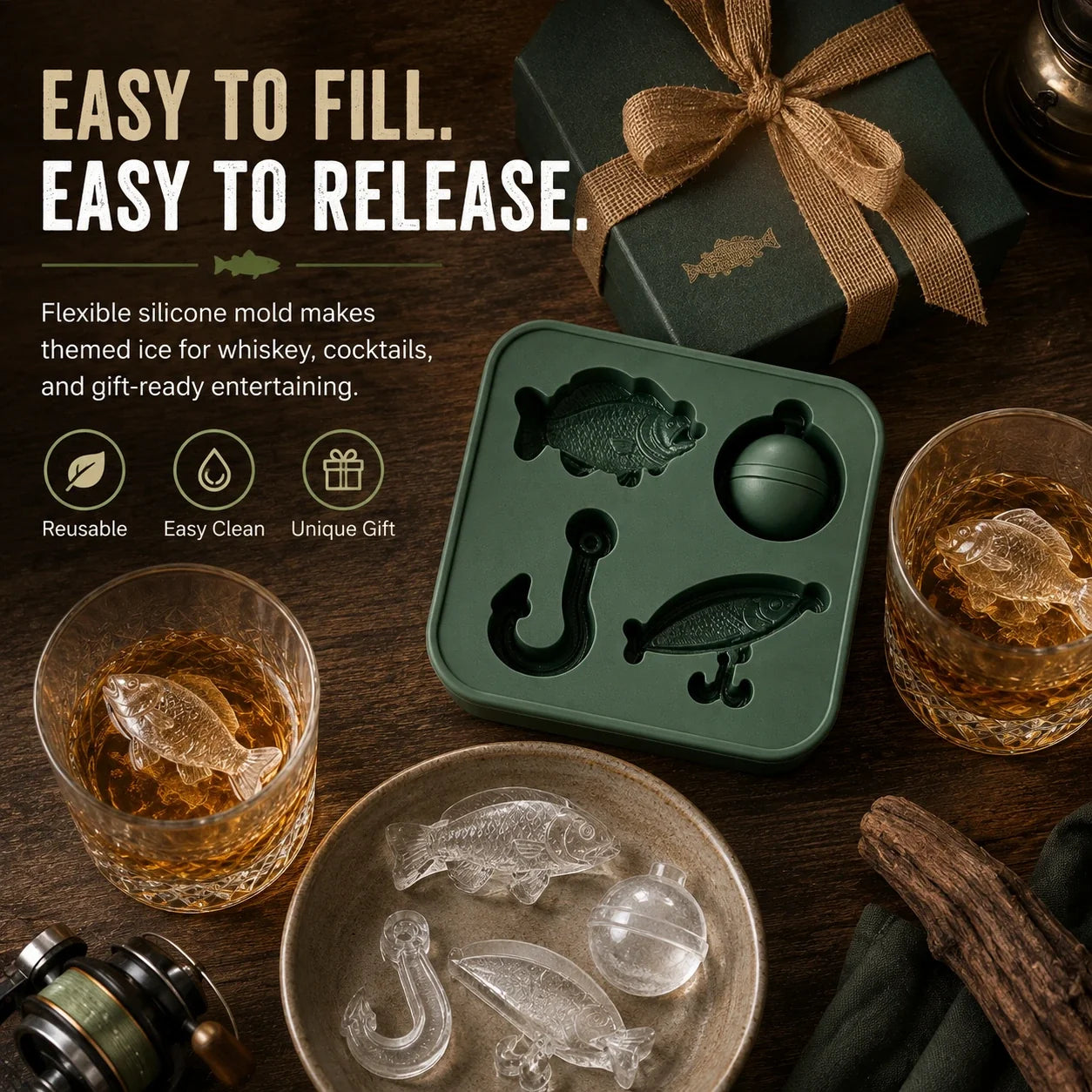 🎣 Fishing-Themed Ice Mold – Fish, Lure, Hook & Bobber Shapes