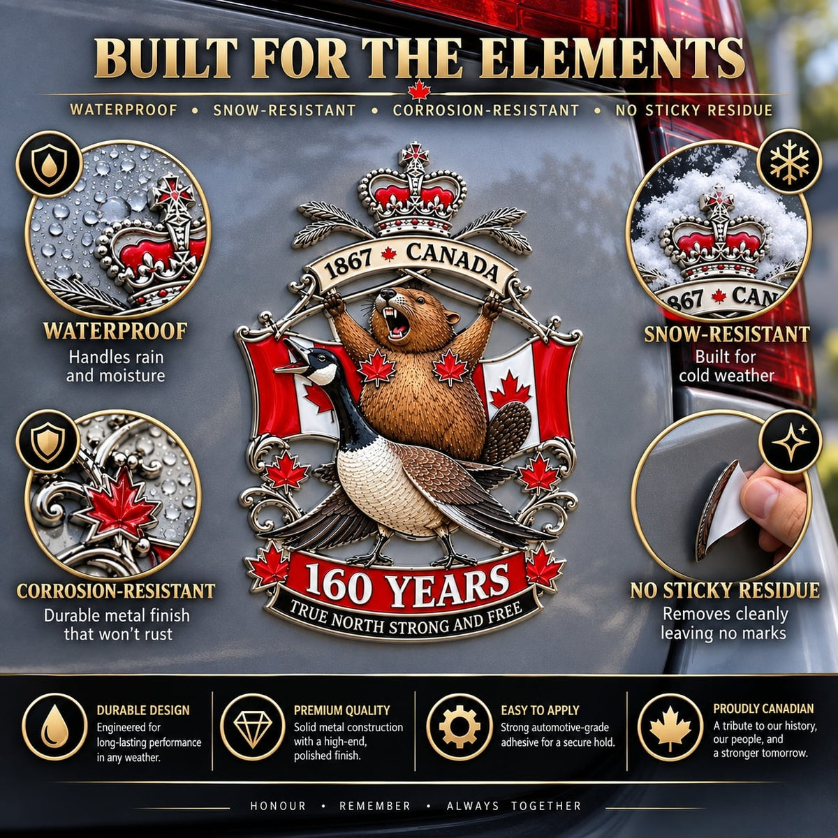 🍁Canada 160th Anniversary “True North Strong and Free” Tribute Metal Car Emblem