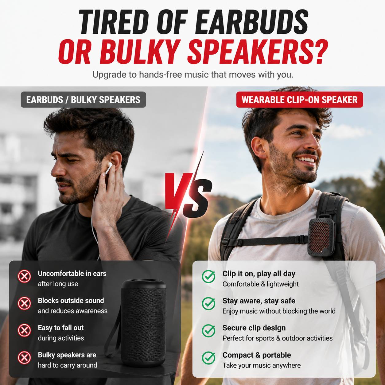 🏃 Outdoor Clip-On Bluetooth Speaker | Waterproof Speaker for Running & Cycling