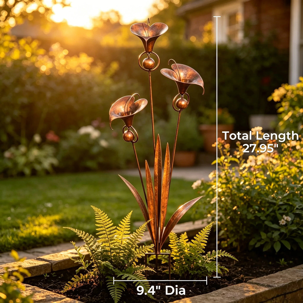 Flamed Three Calla Lilies Garden Stake with Bells
