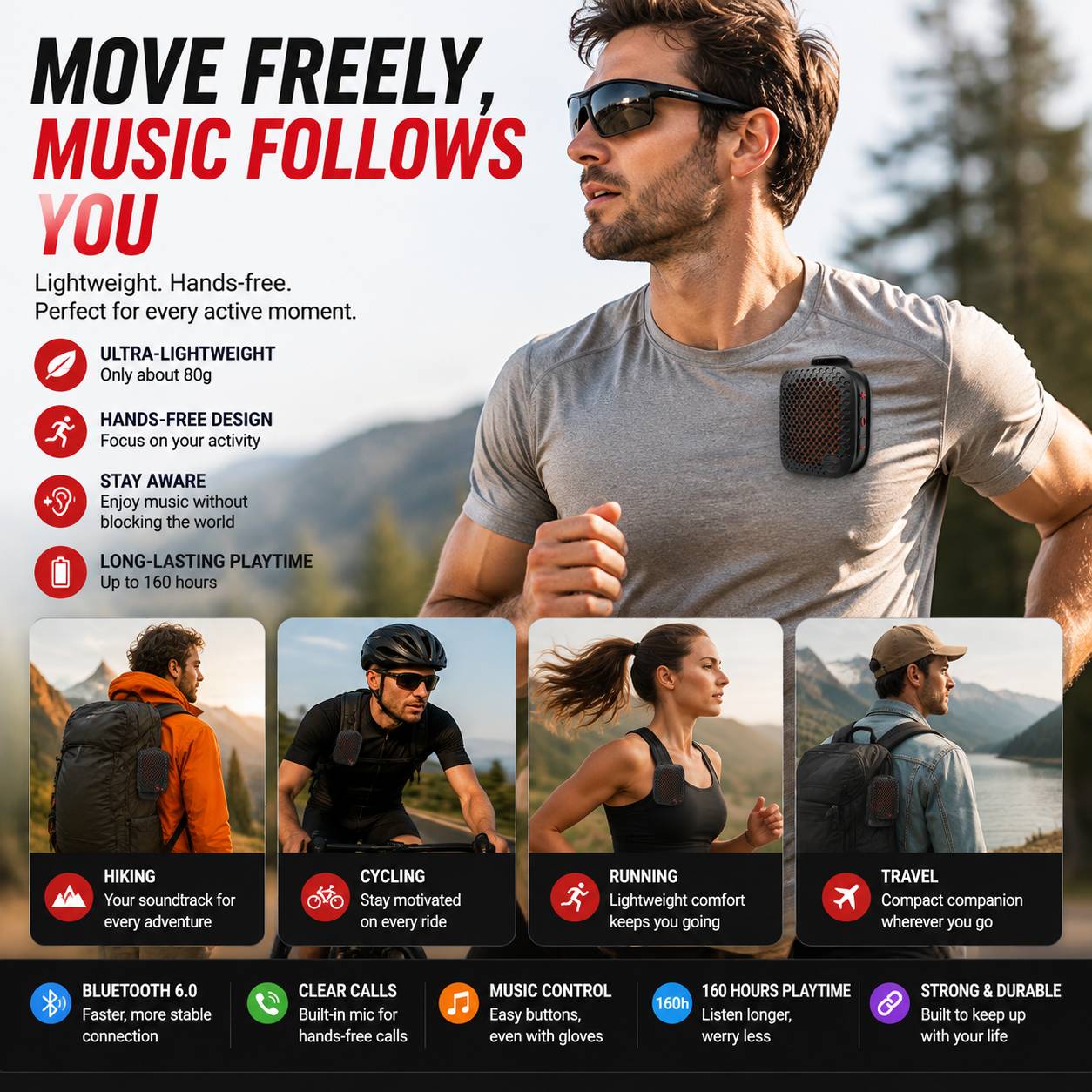 🏃 Outdoor Clip-On Bluetooth Speaker | Waterproof Speaker for Running & Cycling