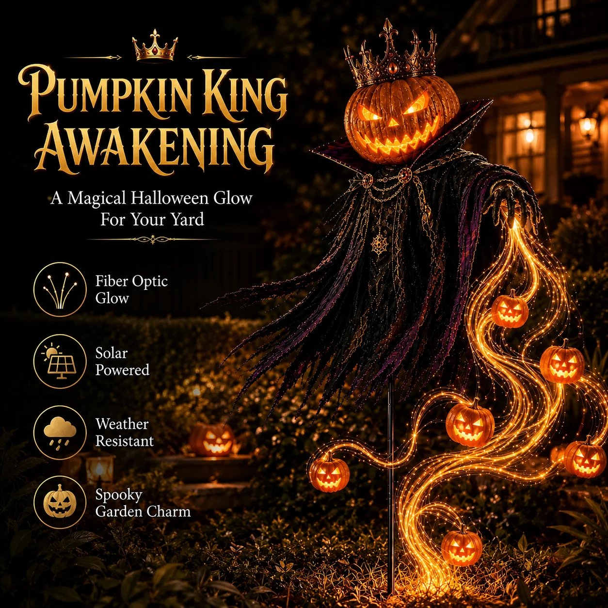 👑🎃 Pumpkin King Halloween Yard Decor|Solar Operated Day‐Night Ornament For Garden