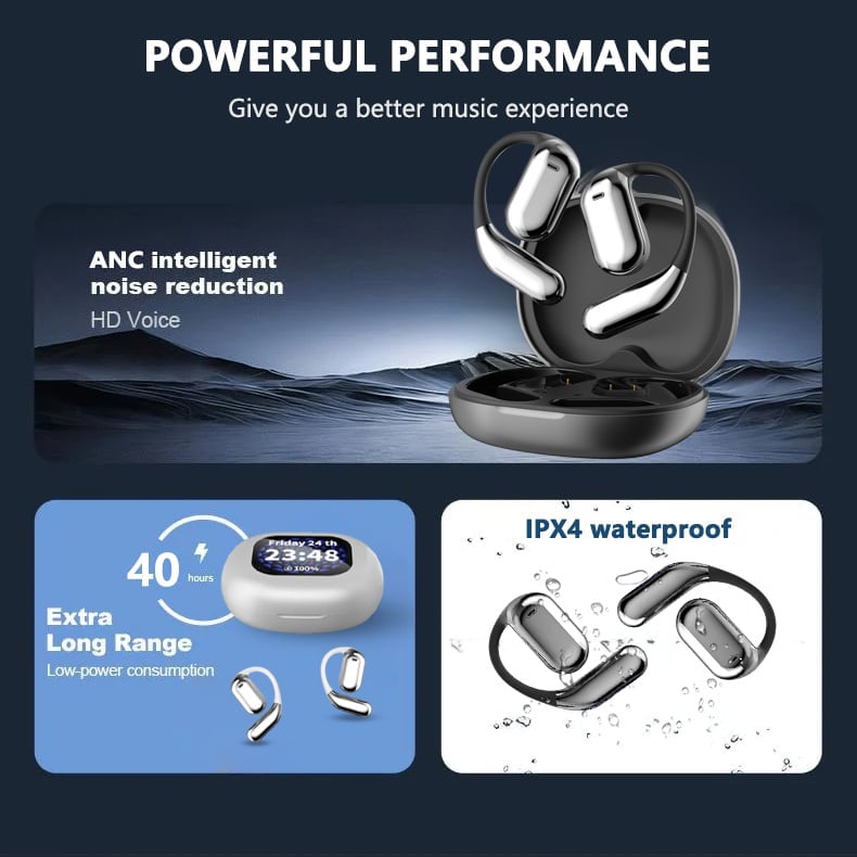 🔥⏰True Powerful Bluetooth 5.4 Open Ear Earbuds, IPX5 Waterproof