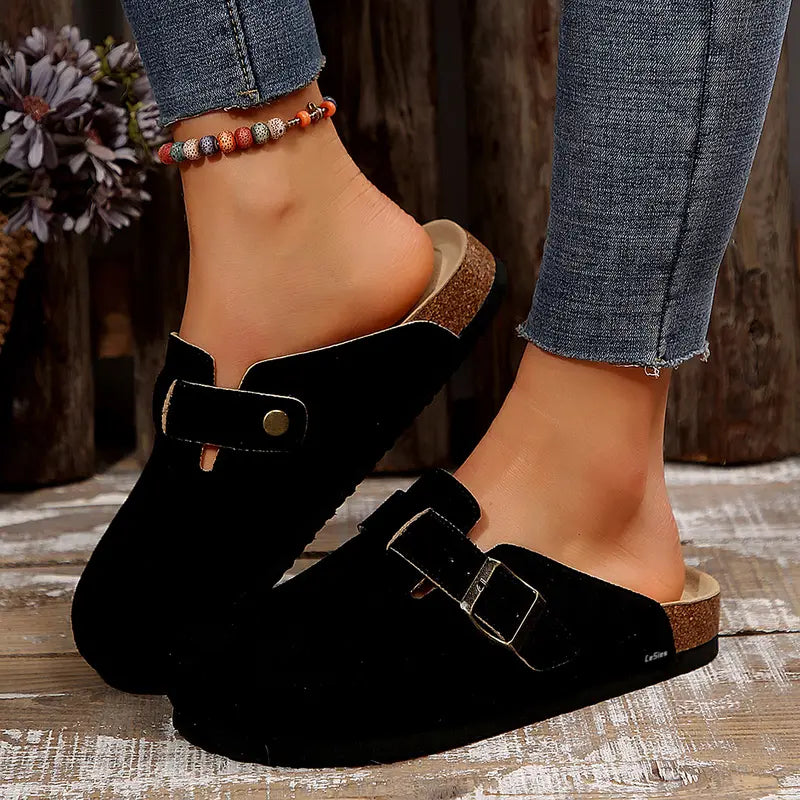 Women's Comfortable Slippers Suede Leather Cork Footbed
