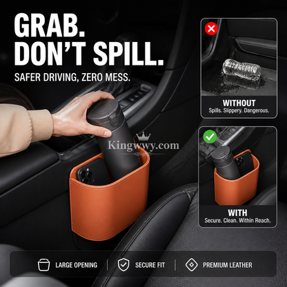 Leather Car Door Cup Holder – Wide‑mouth opening, easy reach for drinks & phone. Clip‑on secure fit. PU leather, tough & stylish. 🛡️✨