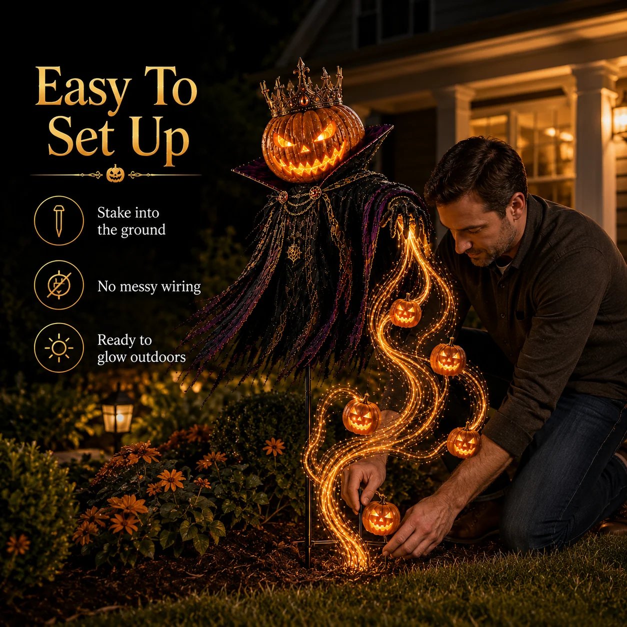 👑🎃 Pumpkin King Halloween Yard Decor|Solar Operated Day‐Night Ornament For Garden