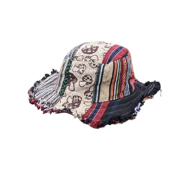 🎩Patchwork Multicolored Mushroom Hemp Hat with Hidden Pocket Fedorahats
