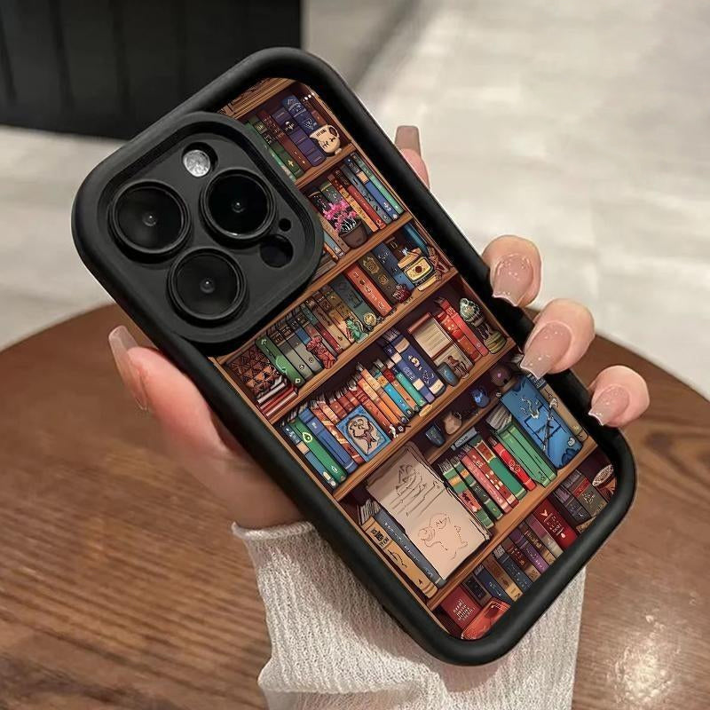 Cartoon Bookshelf Pattern Shockproof Non Slip Military-Grade Protective Silicone Cover