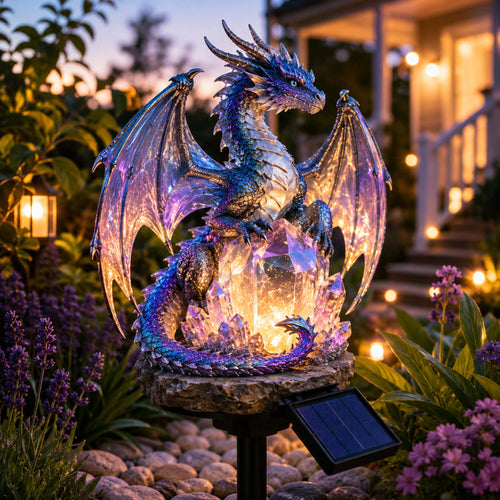 Amethyst Crystal Dragon Solar Garden Light, LED Dragon Statue Outdoor Yard Patio Decor, Waterproof Fantasy Garden Ornament, Gift for Dragon Lovers