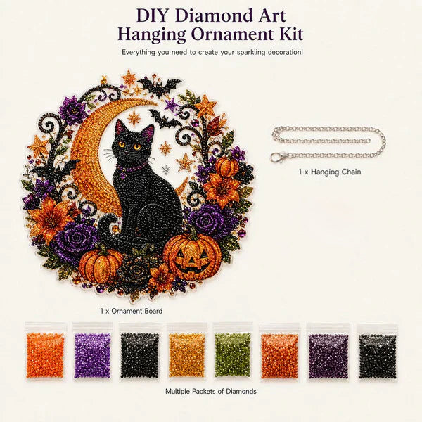 ✨🎃Halloween Black Cat Moon Diamond Art Hanging Ornament Kit👻