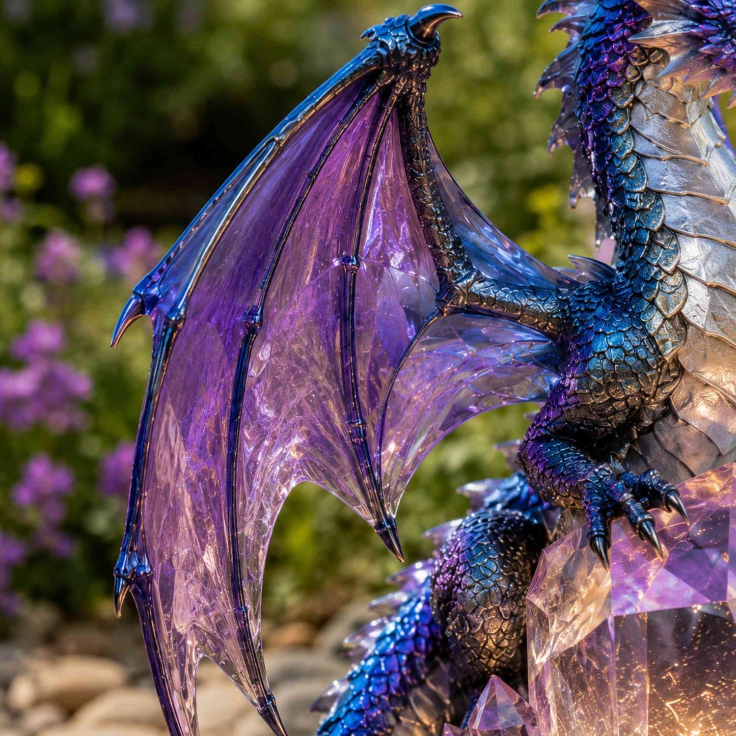 Amethyst Crystal Dragon Solar Garden Light, LED Dragon Statue Outdoor Yard Patio Decor, Waterproof Fantasy Garden Ornament, Gift for Dragon Lovers