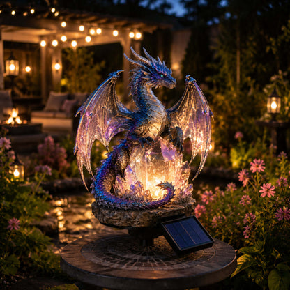 Amethyst Crystal Dragon Solar Garden Light, LED Dragon Statue Outdoor Yard Patio Decor, Waterproof Fantasy Garden Ornament, Gift for Dragon Lovers
