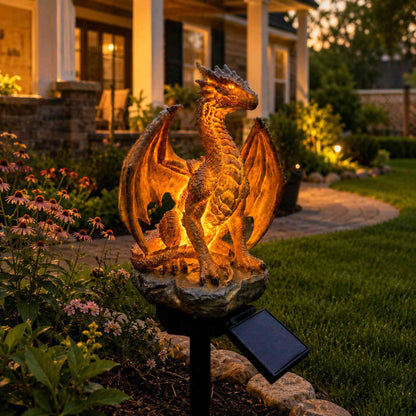 Amethyst Crystal Dragon Solar Garden Light, LED Dragon Statue Outdoor Yard Patio Decor, Waterproof Fantasy Garden Ornament, Gift for Dragon Lovers